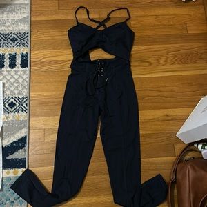 Elegant Black Jumpsuit with Lace-Up Detail